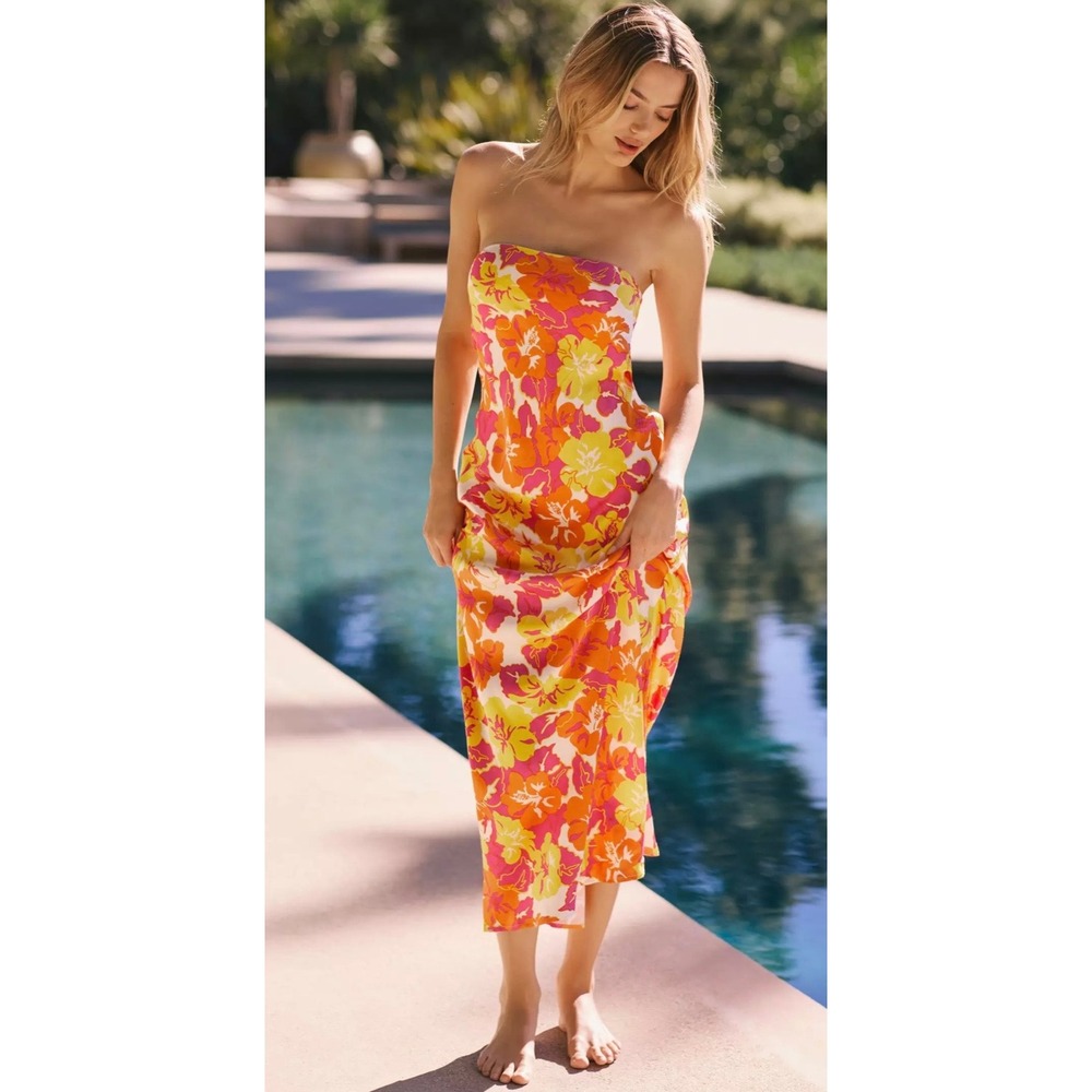 L*Space Spring In Love Dress S Bliss And Blossom Strapless Maxi Resort Vacation